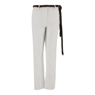 Darkpark Straight Trousers, female, White, W26, Naomi Cotton Trousers with Fur Belt