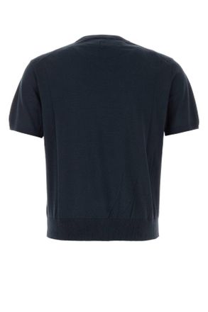 Canali Mens Dark Blue Cotton Blend Sweater Exterior: Silk T-Shirt