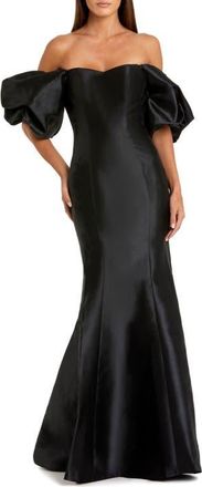Mac Duggal Petite Sweetheart Off The Shoulder Puff Sleeve Gown in Black at Nordstrom, Size 16