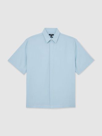 Reiss Soft Blue Lyocell-linen Short-sleeve Shirt, Xxl