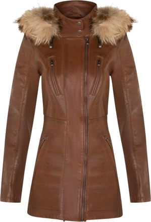 Infinity Leather Womens Tan Quilted Parka Jacket-Winton Lamb Leather - Size 20 UK