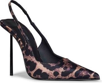 Le Silla Womens Slingback Pumps Amelia Leopard Satin Black Viscose High Heel Shoes