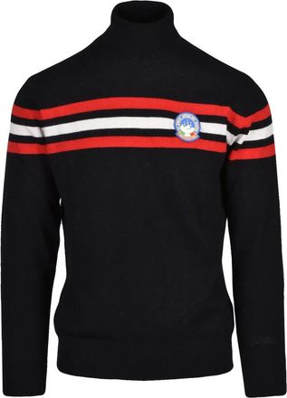 MC2 Saint Barth Black Striped Emblem Wool-Blend Turtleneck