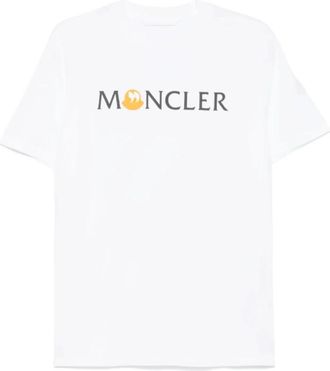 Moncler Tops, Heren, Wit, 2Xl, Katoen, Logo Print Crew Neck T-shirt