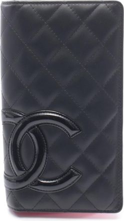 Chanel Black Leather Patent Leather Long Wallet (Bi-Fold) (Pre-Owned)