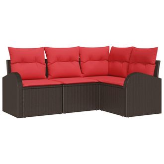 vidaXL Conjunto De Sof&aacute;s De Jard&iacute;n 4 Pcs Marr&oacute;n Y Rojo Rat&aacute;n Sint&eacute;tico Vidaxl