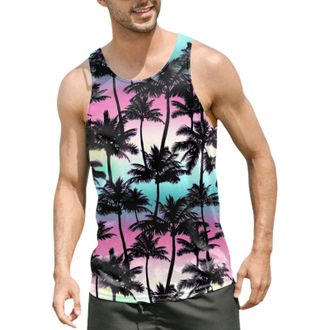 Generic Tank Tops Vests for Men UK Summer Beach Casual Holiday Hawaiian Print Sleeveless Athletic Gym Muscle Tee Shirts Tops Sports Workout Blouses Running Ta