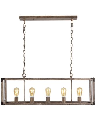 Jonathan Y Designs Jonathan Y Magnolia 36In 5-Light Linear Adjustable Iron Rustic Farmhouse Led Pendant