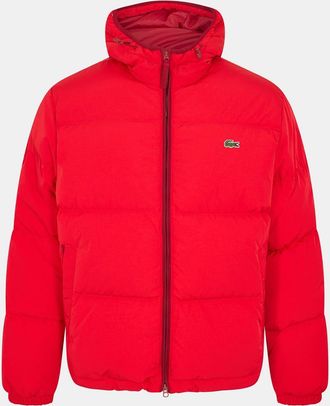 Lacoste Mens Hooded Puffer Jacket with Logo in Red - Size Small