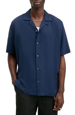AllSaints Venice Solid Camp Shirt in Night Sky Blue at Nordstrom, Size Small