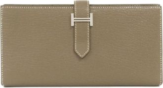 Herm&egrave;s Etoupe Gray Chevre Leather Coin Purse/Coin Case (Pre-Owned)