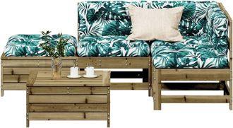 vidaXL Juego De Muebles Jard&iacute;n 5 Pzas Y Cojines Madera Pino Impregnada Vidaxl