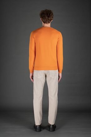 Moorer Mens Bright Orange Crewneck Sweater Clothing