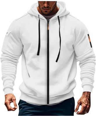 Generic Sweatshirts for Men Uk Solid Casual Long Sleeve Full Zipper Drawstring Hoodies Top Baggy Outdoor Fashion Sports Sweatshirt hoodie for men small White 
