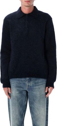 Sunflower Black Mohair Blend Polo Sweater