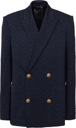 Balmain PB-monogram satin blazer - men - Viscose - 48 - Blue