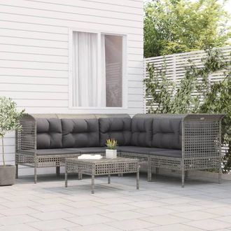 vidaXL Set De Muebles De Jard&iacute;n 6 Pzas Y Cojines Rat&aacute;n Sint&eacute;tico Gris Vidaxl