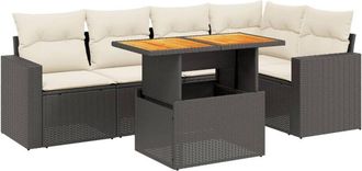 vidaXL Set De Sof&aacute;s De Jard&iacute;n 6 Piezas Y Cojines Rat&aacute;n Sint&eacute;tico Negro Vidaxl