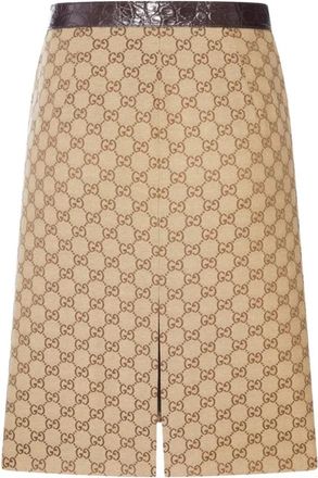Gucci GG Katoenen Canvas Rok - Dames - Midirokken - Beige - S - Katoen - Rokken