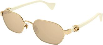 Gucci Rond montuur zonnebril - Dames - Zonnebrillen - Geel - 56 MM - Accessoires
