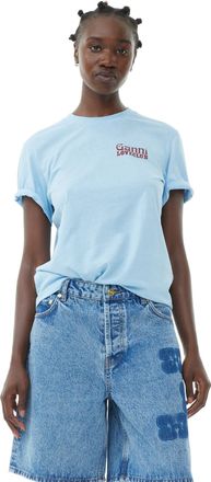 Ganni Blue Relaxed Loveclub T-shirt in Powder Blue Size Medium Organic Cotton Womens