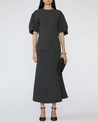 Tibi Wool Crepe Marte Fluid Skirt In Dark Grey