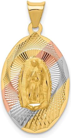 Diamond2Deal 14k Yellow Gold Rhodium Diamond-Cut Lady Of Guadalupe Oval Pendant