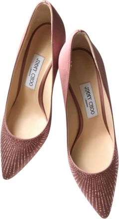 Jimmy Choo London Satin Shooting Crystals Guava Romy 85 Pumps Size 39