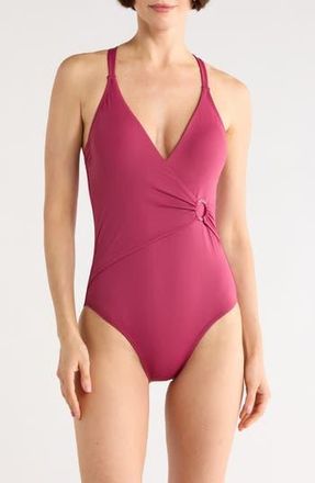 Jantzen Gina Surplice Underwire One-Piece Swimsuit in Mulberry at Nordstrom Rack, Size 14