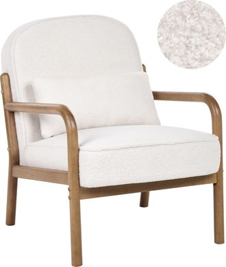 Beliani Sill&oacute;n De Estilo Moderno De Mediados De Siglo Estructura De Madera Tapizado De Boucl&eacute; Blanco Crema Selde