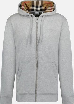 Burberry Mens Burberry Hove check Hood Embroidery Logo Hoodie Zip Sweatshirt Grey - Size: 44