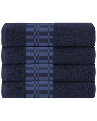Superior Larissa Cotton 4Pc Bath Towel Set With Geometric Embroidered Border