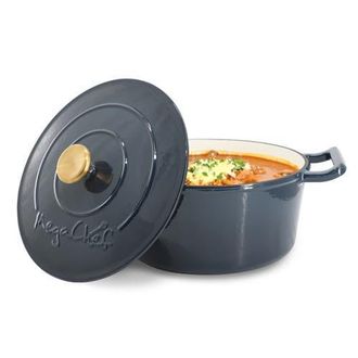 MegaChef 5.3 Quarts Round Enameled Cast Iron Casserole with Self Basting Lid in Dark Blue at Nordstrom