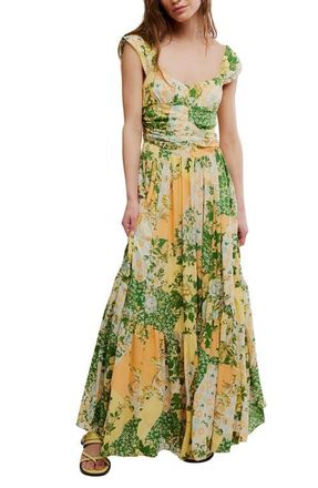 Free People Sasha Floral Mesh Midi Dress in Lemon Combo at Nordstrom, Size X-Large