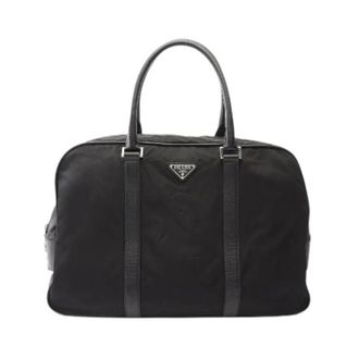 Prada Vintage, unisex, Zwart, ONE Size, Nylon, Pre-owned Viaggio Nylon Saffiano Leather Boston Bag