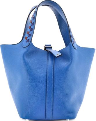 Herm&egrave;s Picotin Lock Bag Tressage Epsom PM bucket bag - Blu