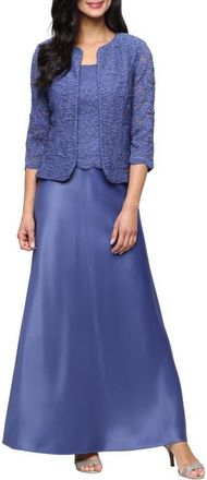 Alex Evenings Embroidered Lace Mock Two-Piece Gown with Jacket in Cornflower at Nordstrom, Size 18