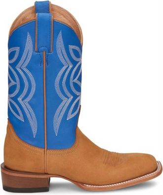 Justin Womens Hayes Jewel Western Boot In Jewel Blue/tan Cowhide