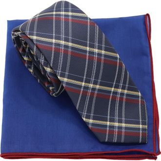 Ben Sherman Diagonal Plaid Tie & Pocket Square Set in Navy Burgundy at Nordstrom Rack