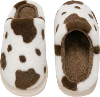 Generic Cow Slippers for Women, Cow Print Fluffy Faux Fur Lined House Shoes, Warm Winter Novelty Animal Slippers Fun Gift For Her (Brown, M, Adult, Women, 6, 