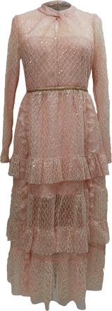 Self Portrait Lace Midi Dress in Pink Polyester