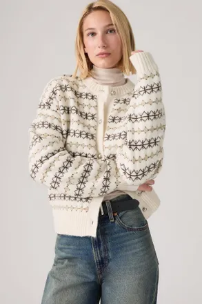 Levi's Charlotte Crewneck Cardigan - Mujer - XS - Blanco / Claire Fairisle Egret
