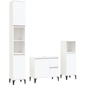 vidaXL Set De Muebles De Ba&ntilde;o 3 Piezas Madera Contrachapada Blanco Vidaxl
