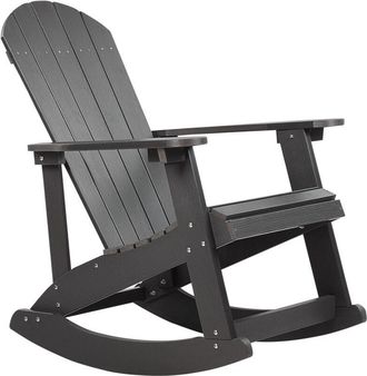 Beliani Silla Mecedora Gris Oscuro De Madera Sint&eacute;tica Resistente A La Intemperie Estilo Moderno Adirondack