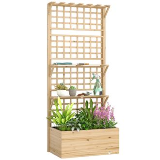 OEM Soporte Para Plantas, Construcci&oacute;n De Madera, Dimensiones 30 X 60 X 150 Cm, Doble Estante, Acabado Natural, Resistente A La Intemperie
