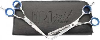 OEM Eurostil Estuche Academia 2 Tijeras Brillo Micro Dent Unisex Adulto, Azul, &Uacute;nico