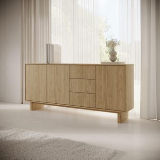 Dmora Aparador Hasilo, 3 Cajones, 3 Estantes, Puerta Abatible, 183x38x83h Cm Roble Marr&oacute;n