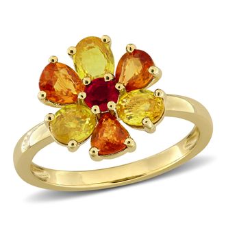 Mimi & Max Multi-Gem Floral Ring Sterling Silver