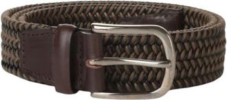 Orciani Stretch Riem Range Elast in Katoen en Leer - Heren - Riemen - Bruin - 95 CM - Katoen - Accessoires