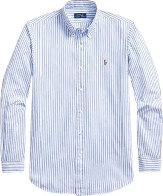 Polo Ralph Lauren Overhemden, Heren, Blauw, S, Katoen, Gestreept Oxford Overhemd met Multicolor Logo
